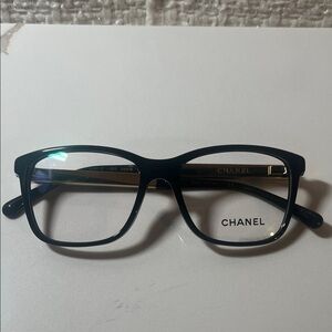 Authentic CHANEL Black and gold Eyewear with galucha leather on temple 3280-Q